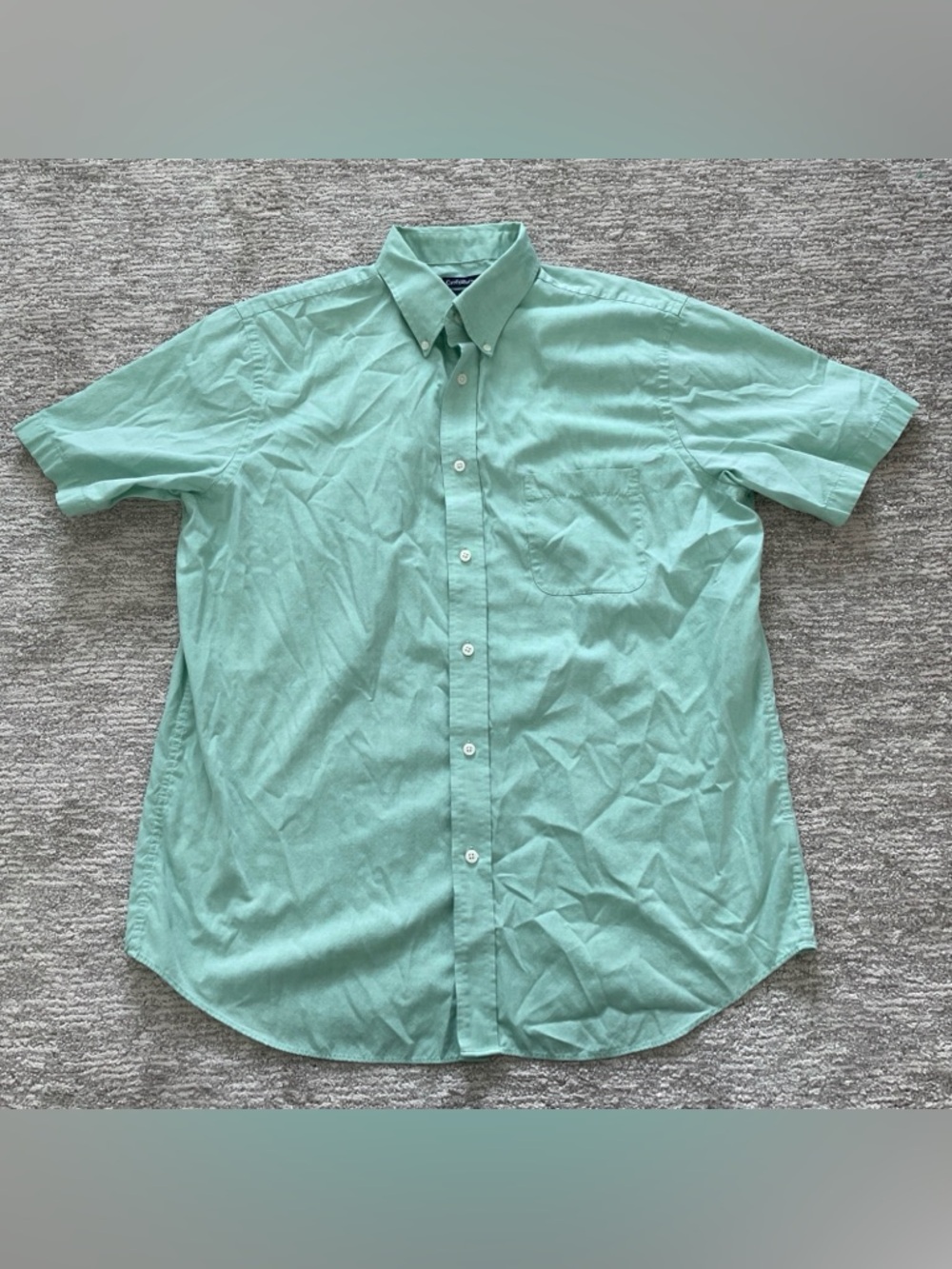 Croft & Barrow Button-Down Shirt Men's L 16.5-17 Green Classic Fit Short Sleeve